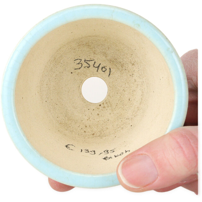 Round blue bonsai pot by Horie Bikoh - 80 x 80 x 53 mm