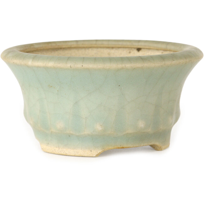 Maceta redonda para bonsái craquelada azul claro de Horie Bikoh - 95 x 95 x 47 mm