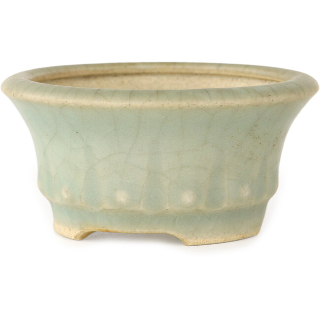 Maceta redonda para bonsái craquelada azul claro de Horie Bikoh - 95 x 95 x 47 mm