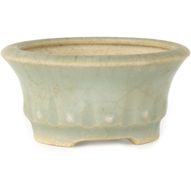 Runder, hellblauer Bonsai-Topf mit Craquelé-Muster von Horie Bikoh – 95 x 95 x 47 mm