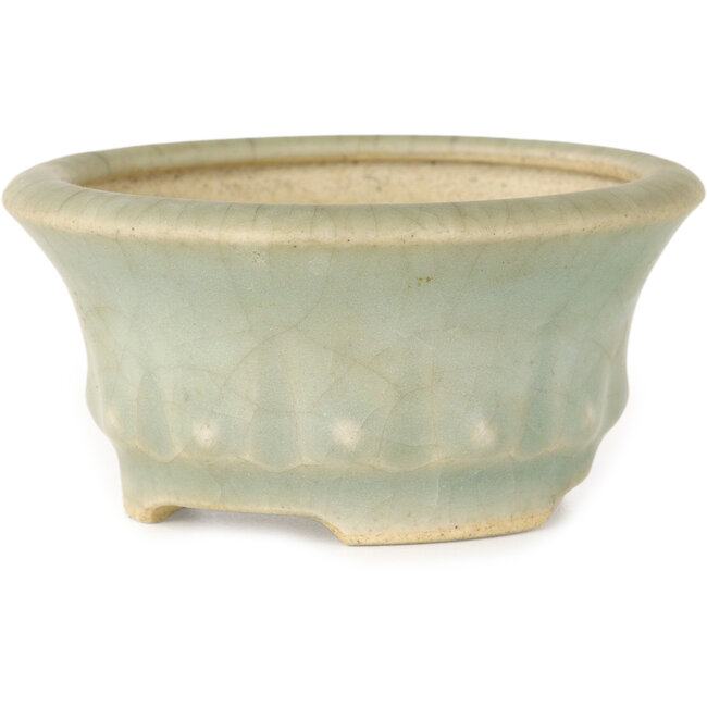 Maceta redonda para bonsái craquelada azul claro de Horie Bikoh - 95 x 95 x 47 mm