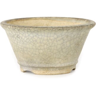 Horie Bikoh Pot à bonsaï rond blanc craquelé de 85 mm avec un point rouge, par Horie Bikoh, Fukushima