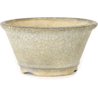 Horie Bikoh Vaso bonsai rotondo da 85 mm in craquelé bianco con punto rosso di Horie Bikoh, Fukushima