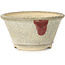 Vaso bonsai rotondo bianco craquelé con punto rosso di Horie Bikoh - 85 x 85 x 47 mm