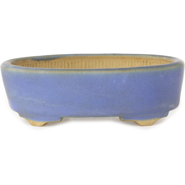 Ovaler blauer Bonsai-Topf von Horie Bikoh – 123 x 100 x 40 mm
