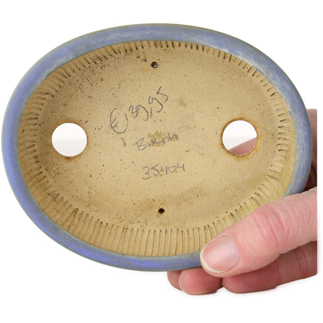 Oval blue bonsai pot by Horie Bikoh - 123 x 100 x 40 mm