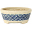 Round white craquelé with a blue ribbon bonsai pot by Horie Bikoh - 93 x 93 x 40 mm