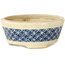 Vaso bonsai rotondo bianco craquelé con nastro blu di Horie Bikoh - 93 x 93 x 40 mm