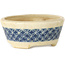 Pot à bonsaï rond blanc craquelé avec ruban bleu, par Horie Bikoh - 93 x 93 x 40 mm