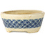 Pot à bonsaï rond blanc craquelé avec ruban bleu, par Horie Bikoh - 93 x 93 x 40 mm