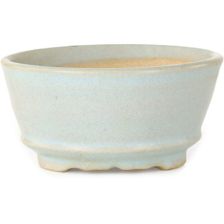 Iss(h)o/ou 110 mm round light blue with a red dot bonsai pot by Issho, Japan