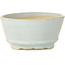 Ronde, lichtblauwe bonsaipot met een rode stip van Issho - 110 x 110 x 55 mm