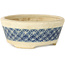 Vaso bonsai rotondo bianco craquelé con nastro blu di Horie Bikoh - 93 x 93 x 40 mm