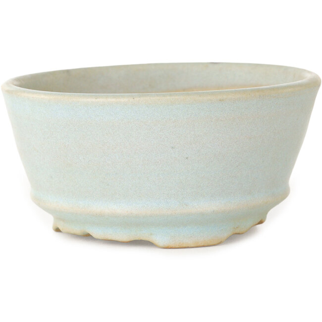 Pot à bonsaï rond bleu clair à point rouge, par Issho - 110 x 110 x 55 mm