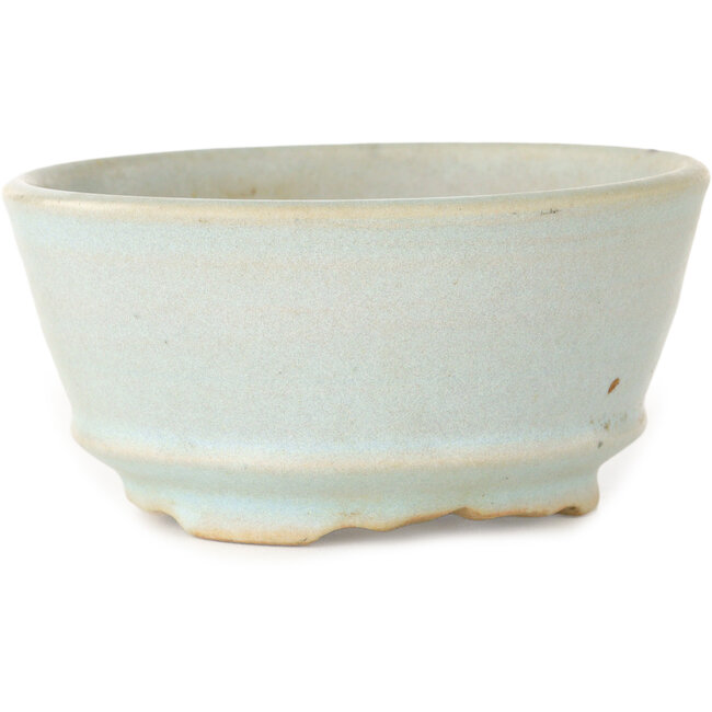 Pot à bonsaï rond bleu clair à point rouge, par Issho - 110 x 110 x 55 mm