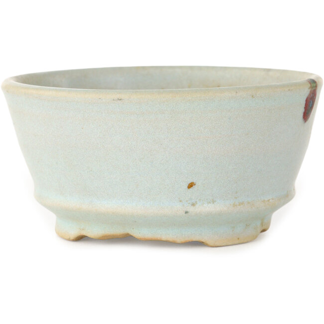 Pot à bonsaï rond bleu clair à point rouge, par Issho - 110 x 110 x 55 mm
