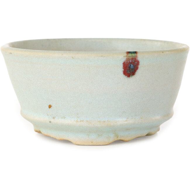 Round light blue with a red dot bonsai pot by Issho - 110 x 110 x 55 mm