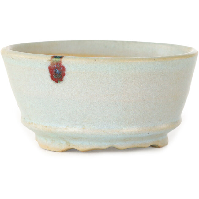 Vaso bonsai rotondo azzurro con punto rosso di Issho - 110 x 110 x 55 mm