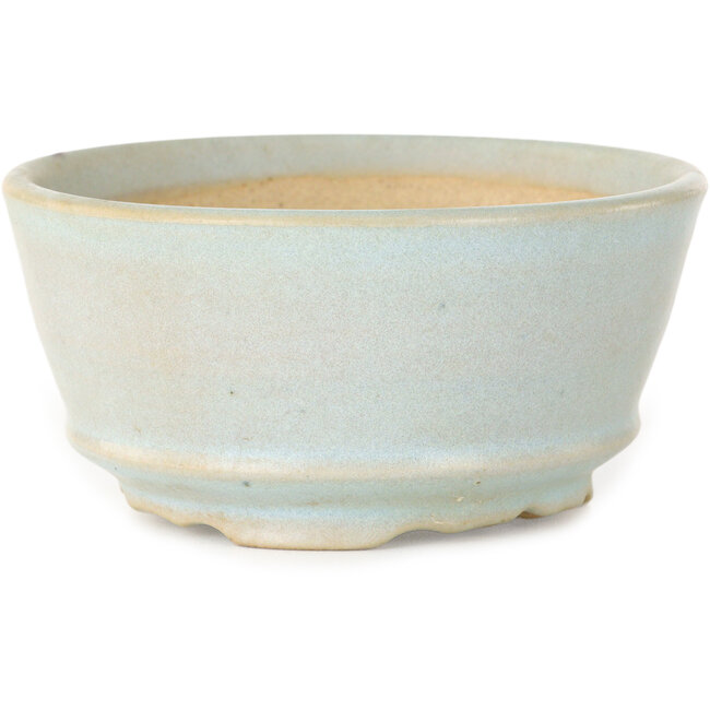 Vaso bonsai rotondo azzurro con punto rosso di Issho - 110 x 110 x 55 mm