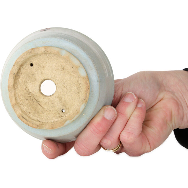 Pot à bonsaï rond bleu clair à point rouge, par Issho - 110 x 110 x 55 mm