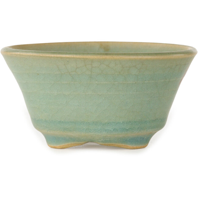 Vaso bonsai rotondo craquelé azzurro di Issho - 105 x 105 x 55 mm