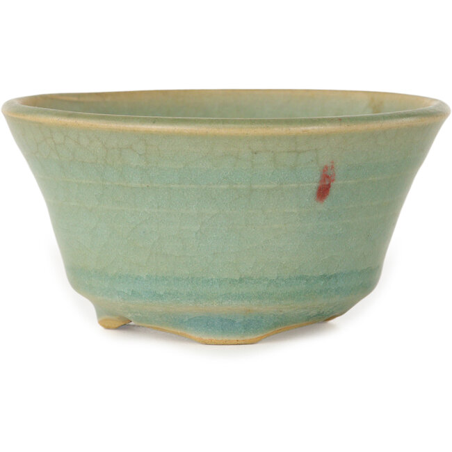 Vaso bonsai rotondo craquelé azzurro di Issho - 105 x 105 x 55 mm