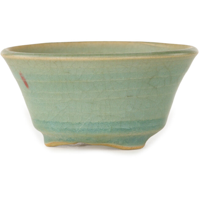 Vaso bonsai rotondo craquelé azzurro di Issho - 105 x 105 x 55 mm