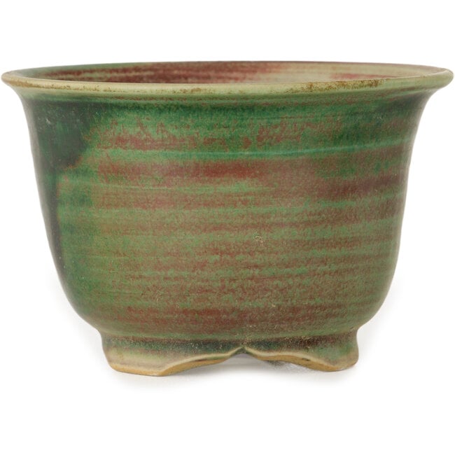Vaso bonsai rotondo verde e rosso di Issho - 102 x 102 x 68 mm