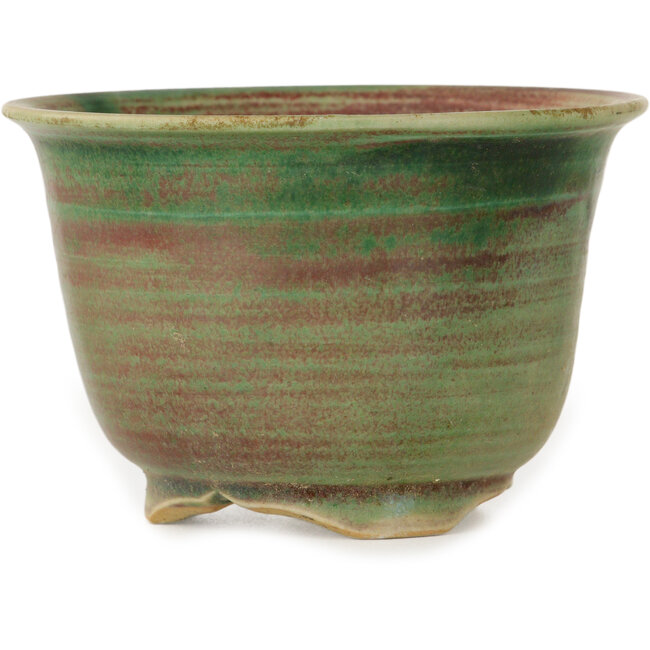 Round green and red bonsai pot by Issho - 102 x 102 x 68 mm