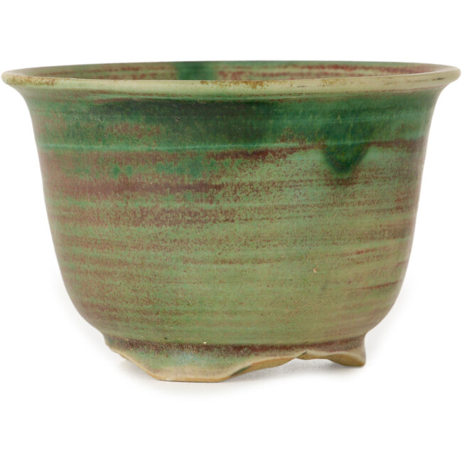 Round green and red bonsai pot by Issho - 102 x 102 x 68 mm