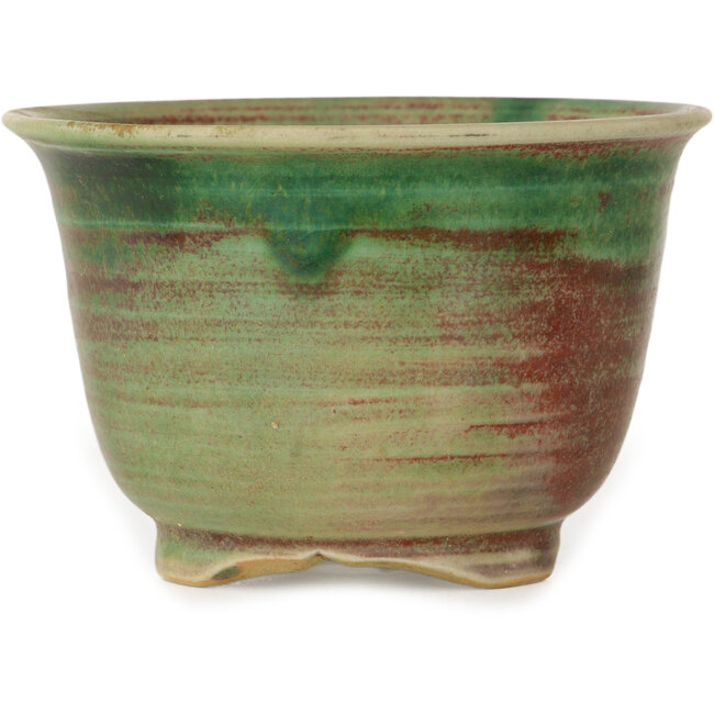 Vaso bonsai rotondo verde e rosso di Issho - 102 x 102 x 68 mm