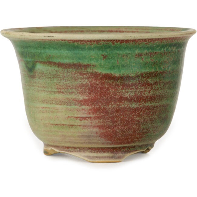 Vaso bonsai rotondo verde e rosso di Issho - 102 x 102 x 68 mm