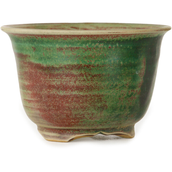 Round green and red bonsai pot by Issho - 102 x 102 x 68 mm