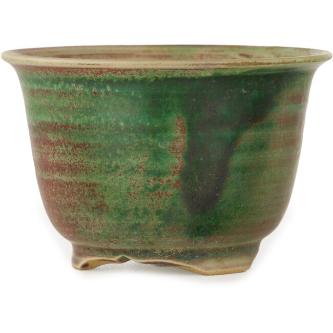 Vaso bonsai rotondo verde e rosso di Issho - 102 x 102 x 68 mm