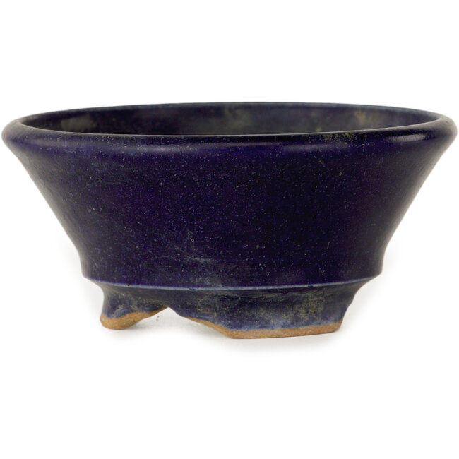 Round dark blue bonsai pot by Issho - 93 x 93 x 45 mm