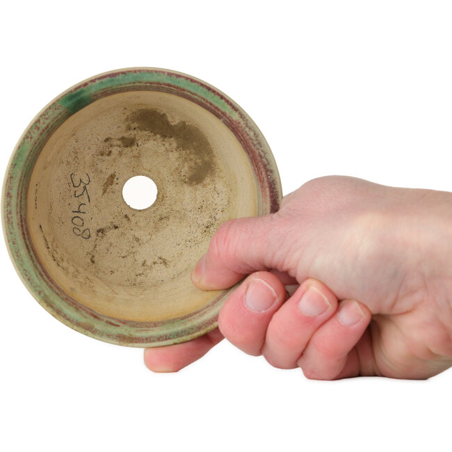Round green and red bonsai pot by Issho - 102 x 102 x 68 mm
