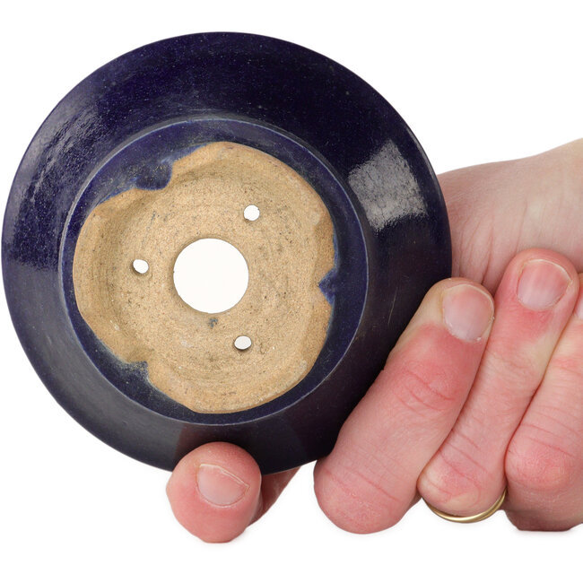 Round dark blue bonsai pot by Issho - 93 x 93 x 45 mm