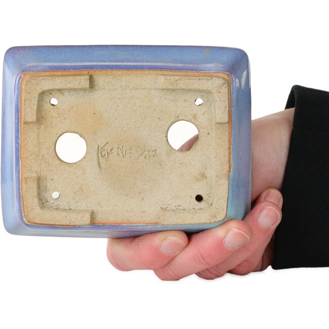 Pot à bonsaï rectangulaire bleu de Bigei - 123 x 95 x 38 mm