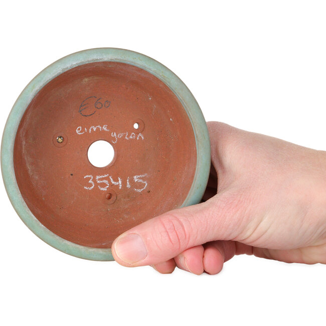 Round blue bonsai pot by Eime Yozan - 102 x 102 x 30 mm