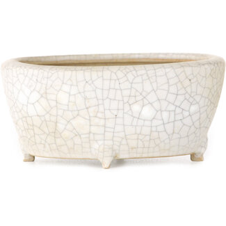 Eime Yozan Pot à bonsaï ovale craquelé blanc 92 mm par Eime Yozan, Tokoname, Japon