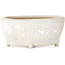 Oval white craquelé bonsai pot by Eime Yozan - 92 x 72 x 42 mm