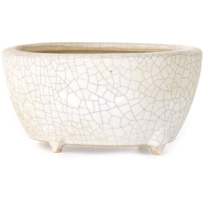 Vaso bonsai ovale bianco craquelé di Eime Yozan - 92 x 72 x 42 mm