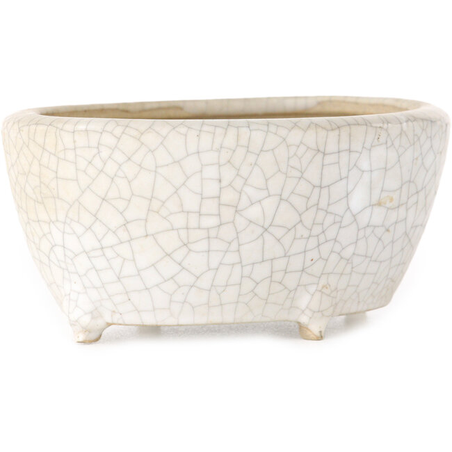 Vaso bonsai ovale bianco craquelé di Eime Yozan - 92 x 72 x 42 mm