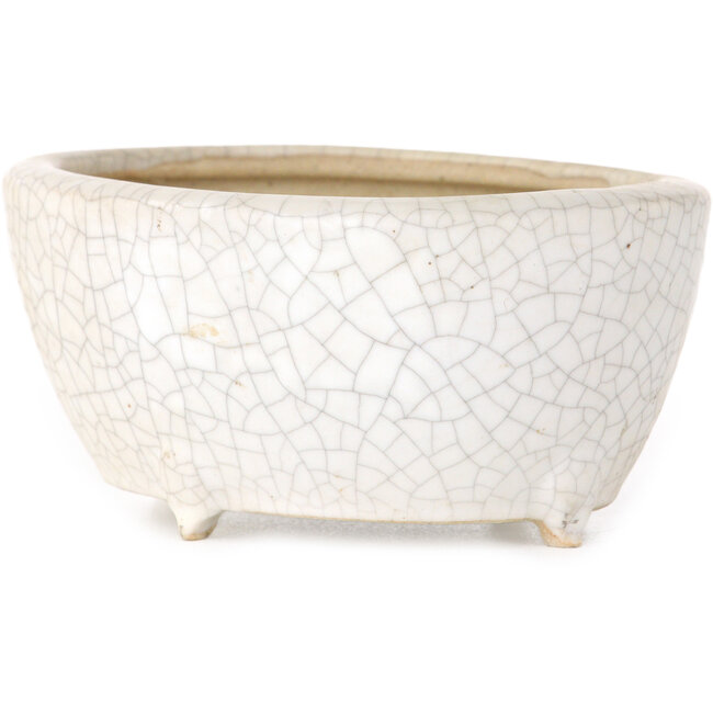 Ovaler weißer Craquelé-Bonsaitopf von Eime Yozan – 92 x 72 x 42 mm