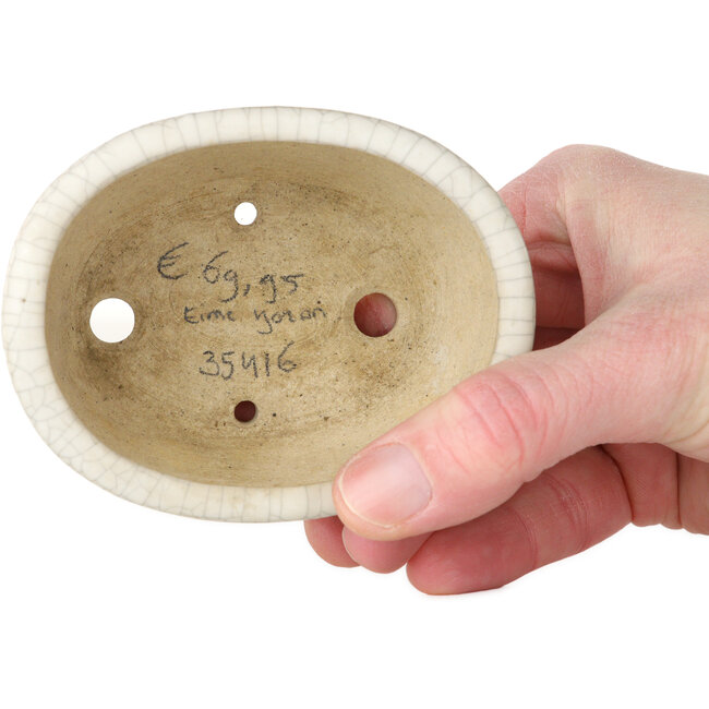 Vaso bonsai ovale bianco craquelé di Eime Yozan - 92 x 72 x 42 mm