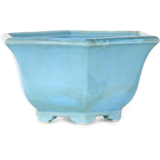 Pot à bonsaï hexagonal bleu de Shoseki - 130 x 130 x 67 mm