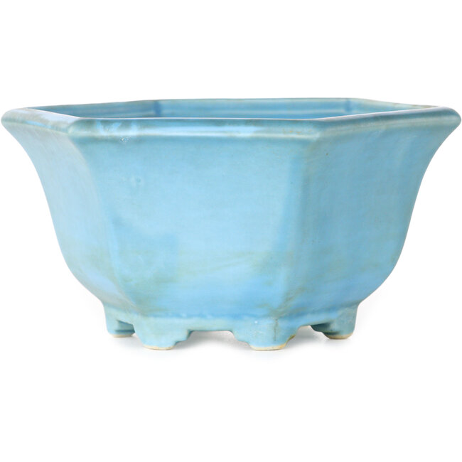 Pot à bonsaï hexagonal bleu de Shoseki - 130 x 130 x 67 mm