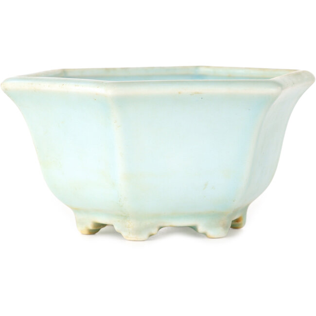Hexagonal blue bonsai pot by Shoseki - 130 x 130 x 67 mm
