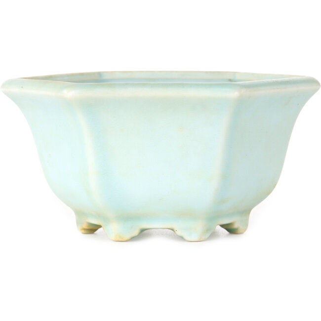 Pot à bonsaï hexagonal bleu de Shoseki - 130 x 130 x 67 mm