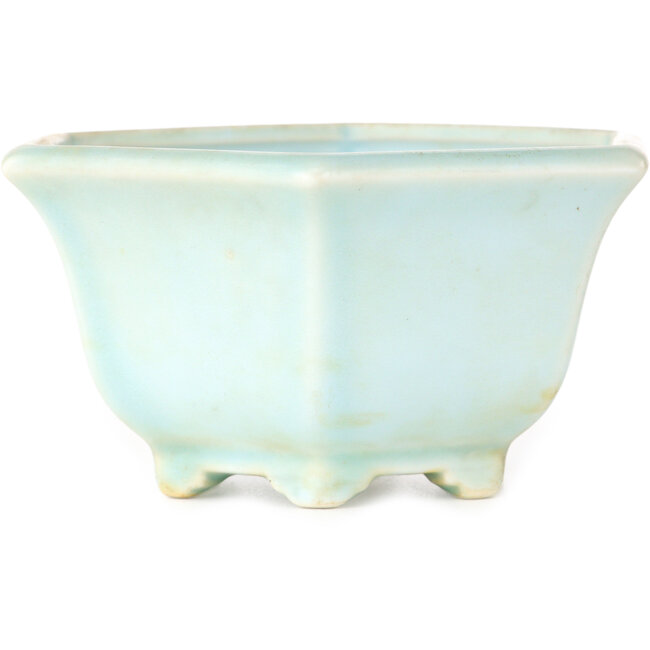 Hexagonal blue bonsai pot by Shoseki - 130 x 130 x 67 mm